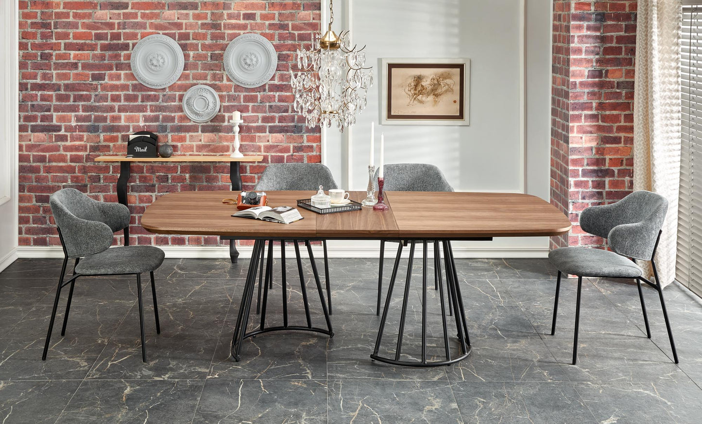 Kitchen Table West Carmarthen | size: Length: 100cm, Width: 200cm, Height: 76cm | color: Black/Walnut | image: 4 | variant: 1007399