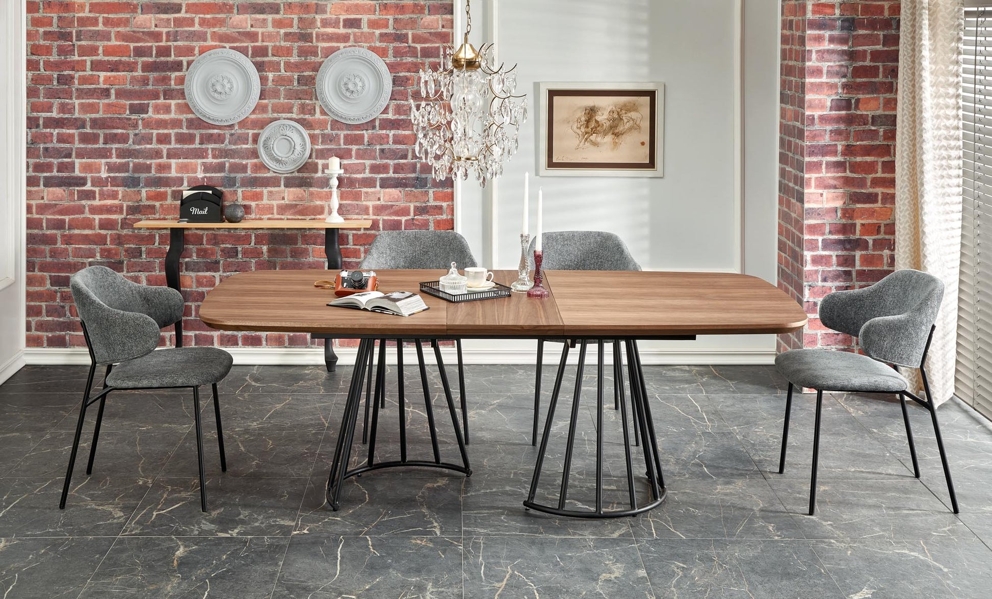 Kitchen Table West Carmarthen | size: Length: 100cm, Width: 200cm, Height: 76cm | color: Black/Walnut | image: 4 | variant: 1007399