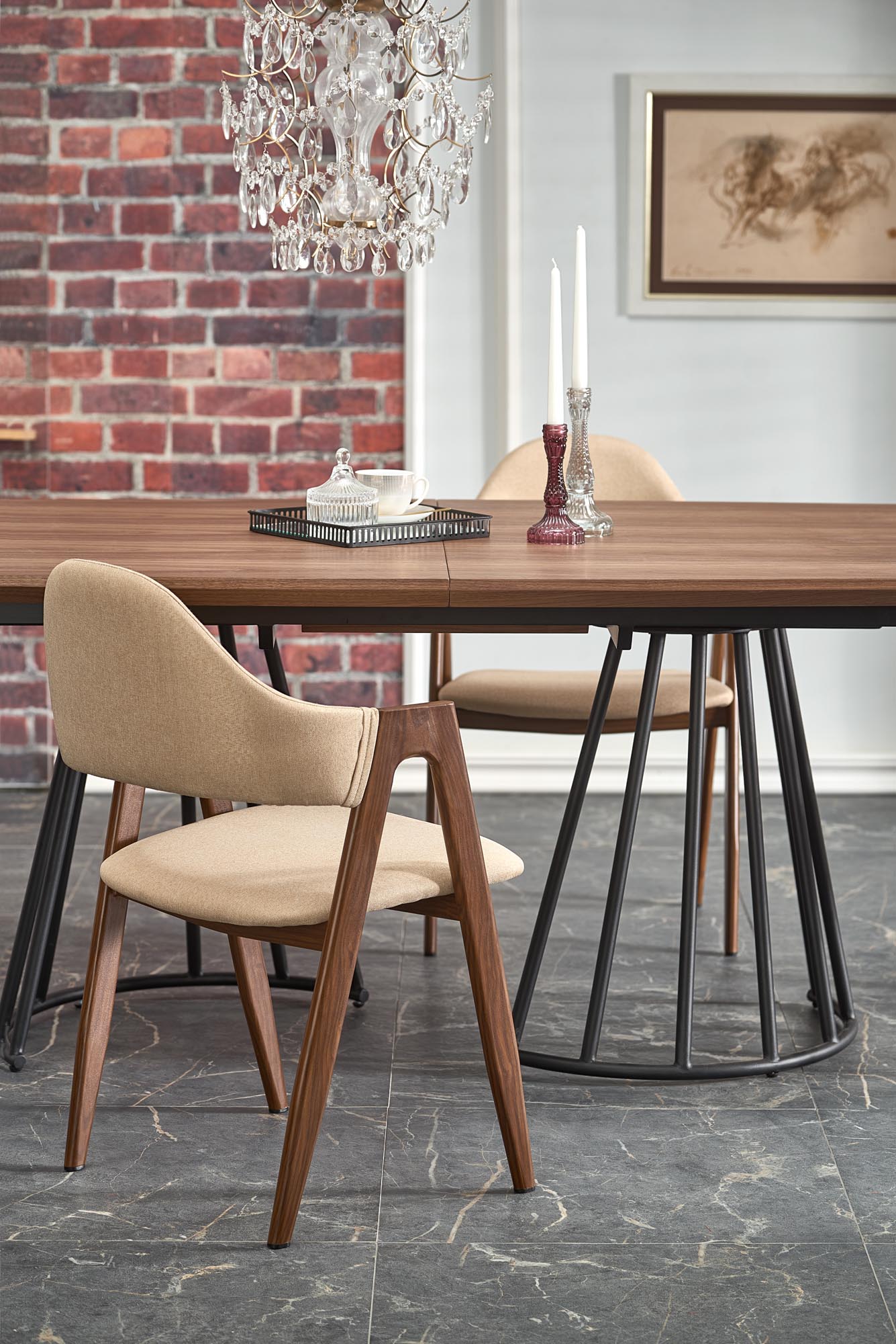 Kitchen Table West Carmarthen | size: Length: 100cm, Width: 200cm, Height: 76cm | color: Black/Walnut | image: 5 | variant: 1007399