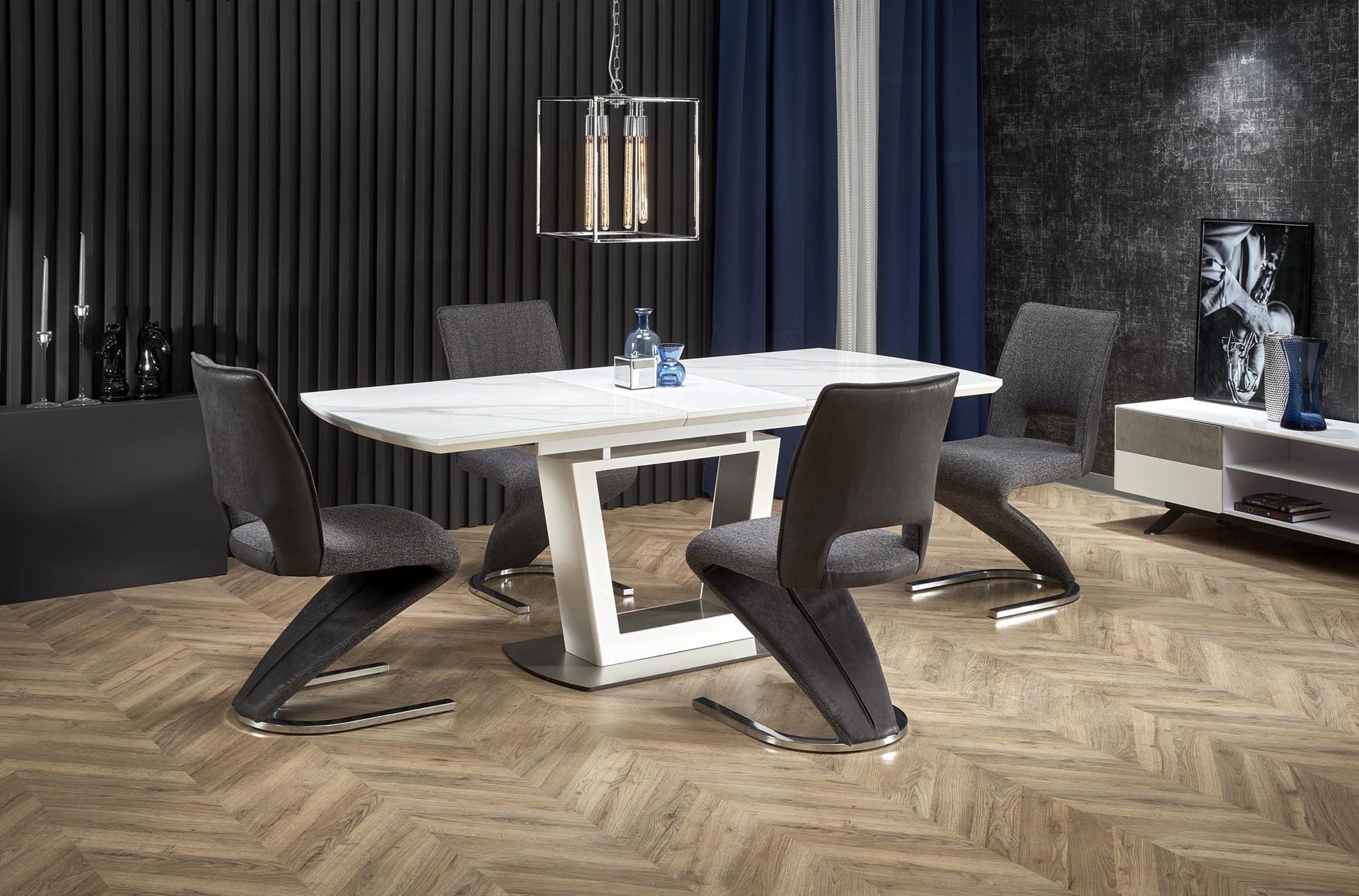Kitchen Table West Filey | size: Length: 90cm, Width: 200cm, Height: 76cm | color: White/Marble | image: 3 | variant: 1007116