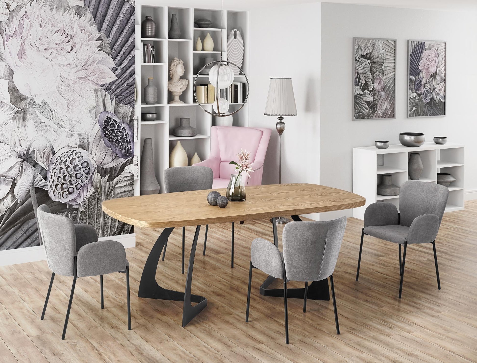 Kitchen Table West Gainsborough | size: Length: 90cm, Width: 200cm, Height: 75cm | color: Black/Oak | image: 2 | variant: 1007124