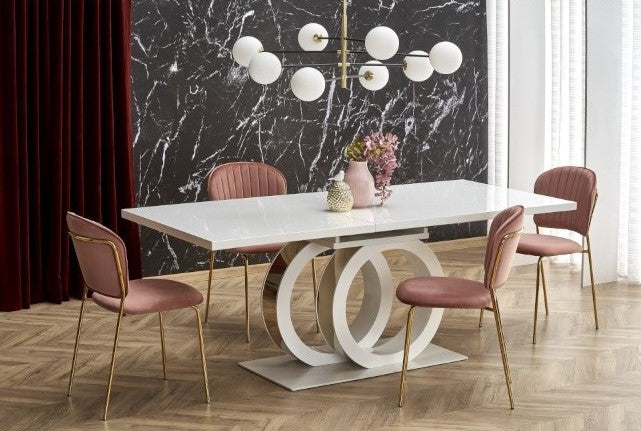 Kitchen Table West Haverfordwest | size: Length: 90cm, Width: 200cm, Height: 76cm | color: White/Gold | image: 1 | variant: 1007400