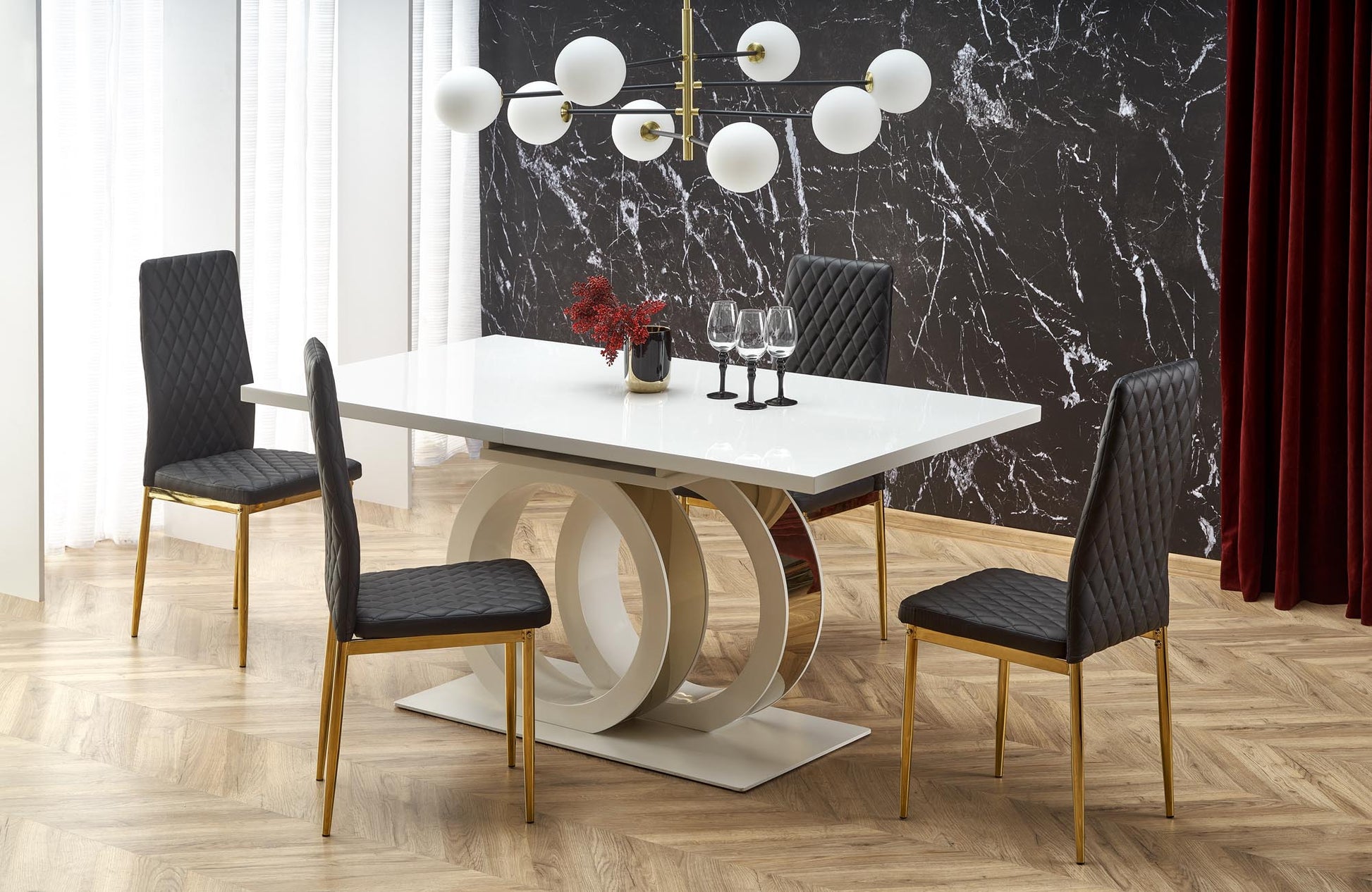 Kitchen Table West Haverfordwest | size: Length: 90cm, Width: 200cm, Height: 76cm | color: White/Gold | image: 2 | variant: 1007400