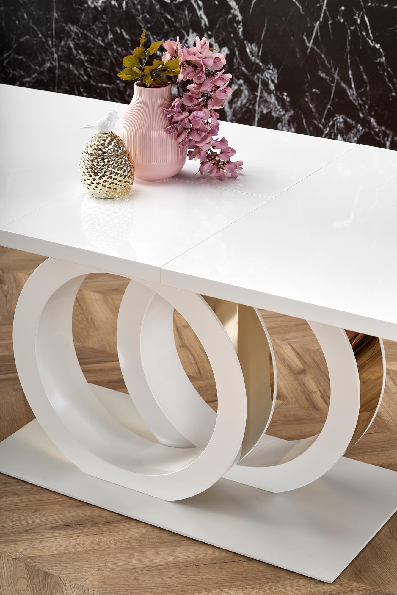 Kitchen Table West Haverfordwest | size: Length: 90cm, Width: 200cm, Height: 76cm | color: White/Gold | image: 3 | variant: 1007400