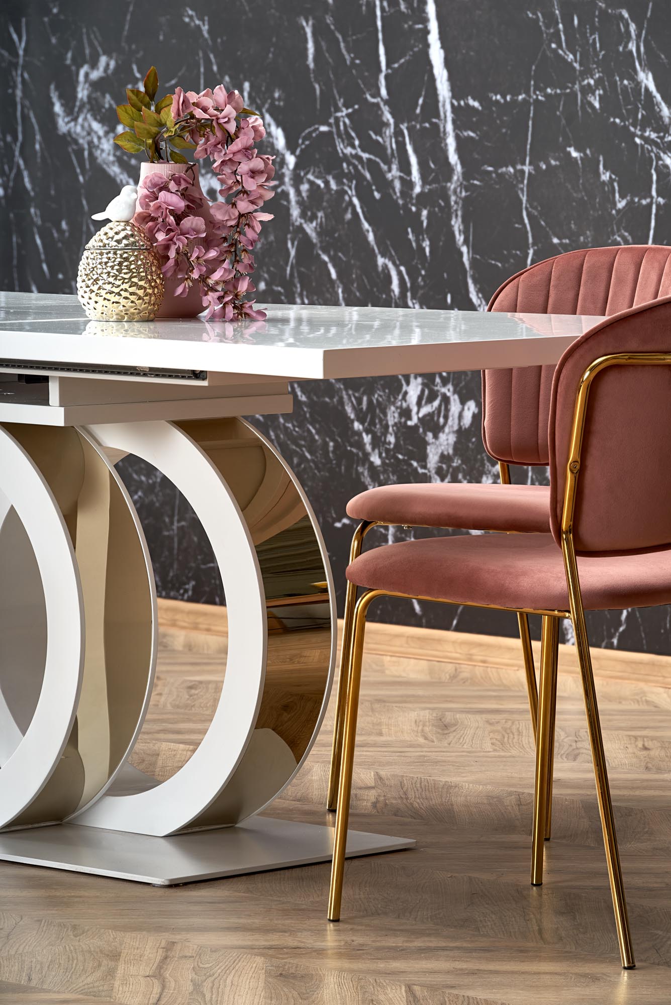Kitchen Table West Haverfordwest | size: Length: 90cm, Width: 200cm, Height: 76cm | color: White/Gold | image: 4 | variant: 1007400
