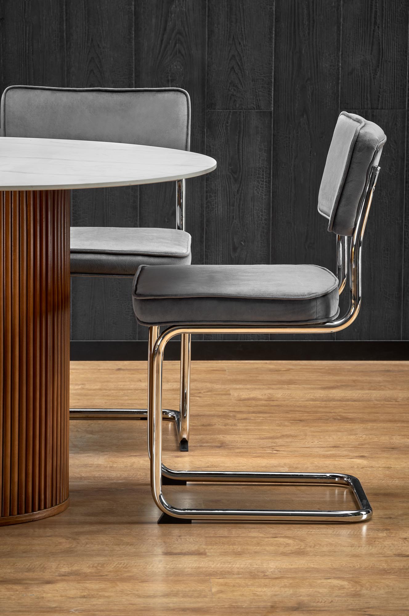 Kitchen Table West Knighton | size: Length: 120cm, Width: 120cm, Height: 76cm, Diameter: 120cm | color: White/Marble/Walnut | image: 4 | variant: 1007395