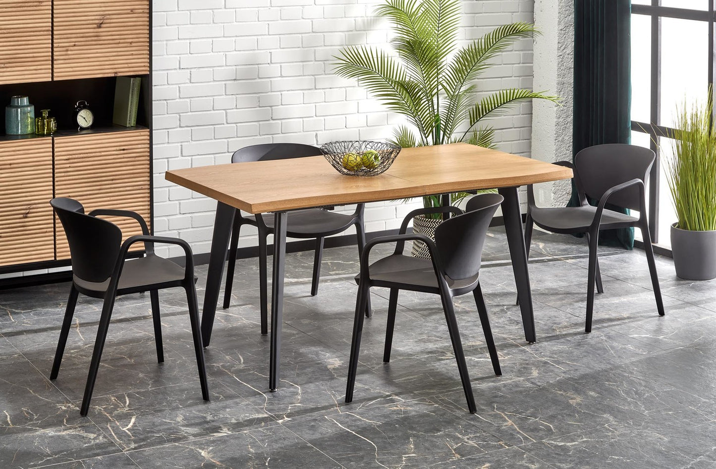 Kitchen Table West Llandeilo | size: Length: 88cm, Width: 210cm, Height: 76cm | color: Black/Oak | image: 1 | variant: 1007398