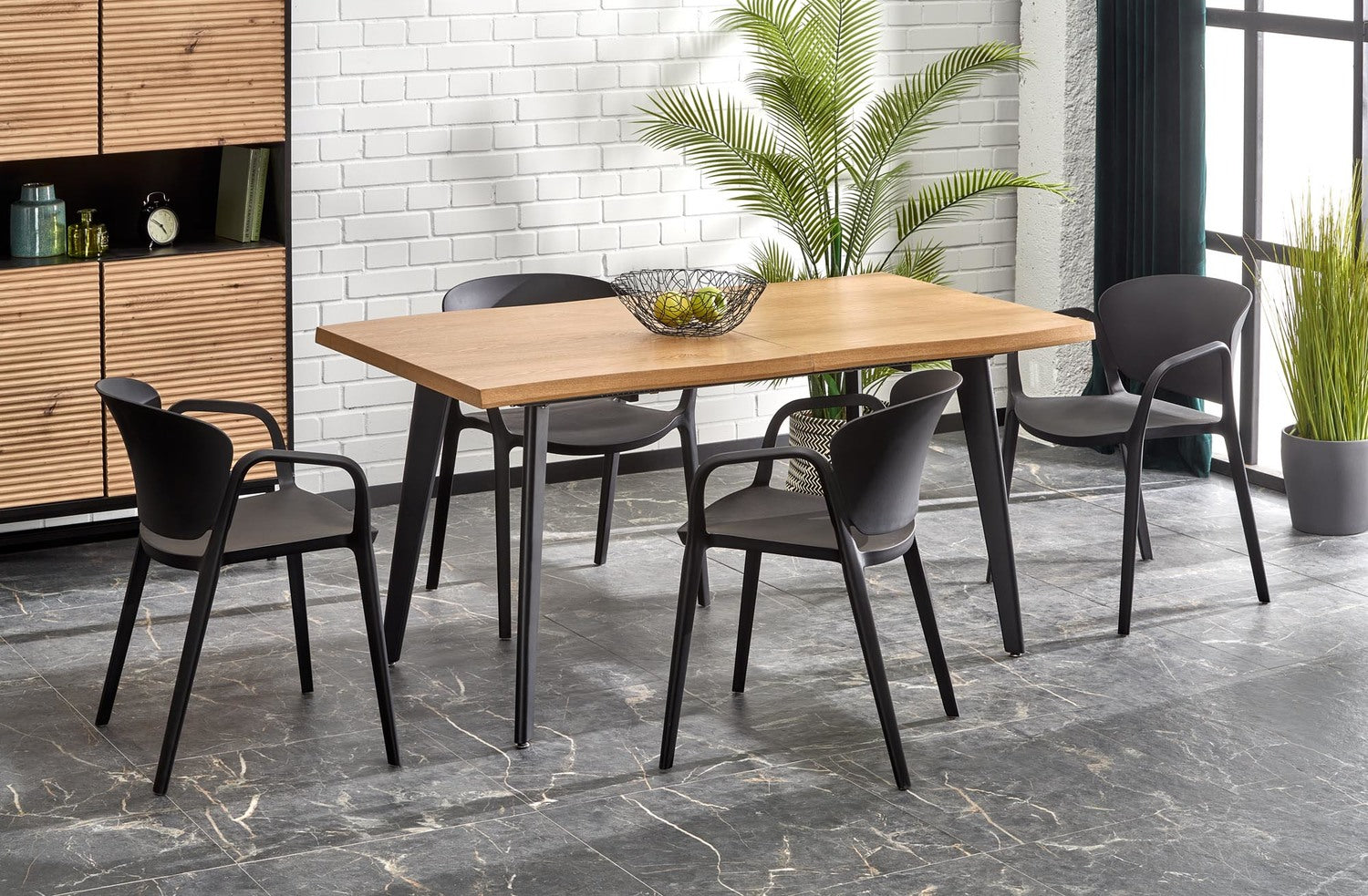 Kitchen Table West Llandeilo | size: Length: 88cm, Width: 210cm, Height: 76cm | color: Black/Oak | image: 1 | variant: 1007398