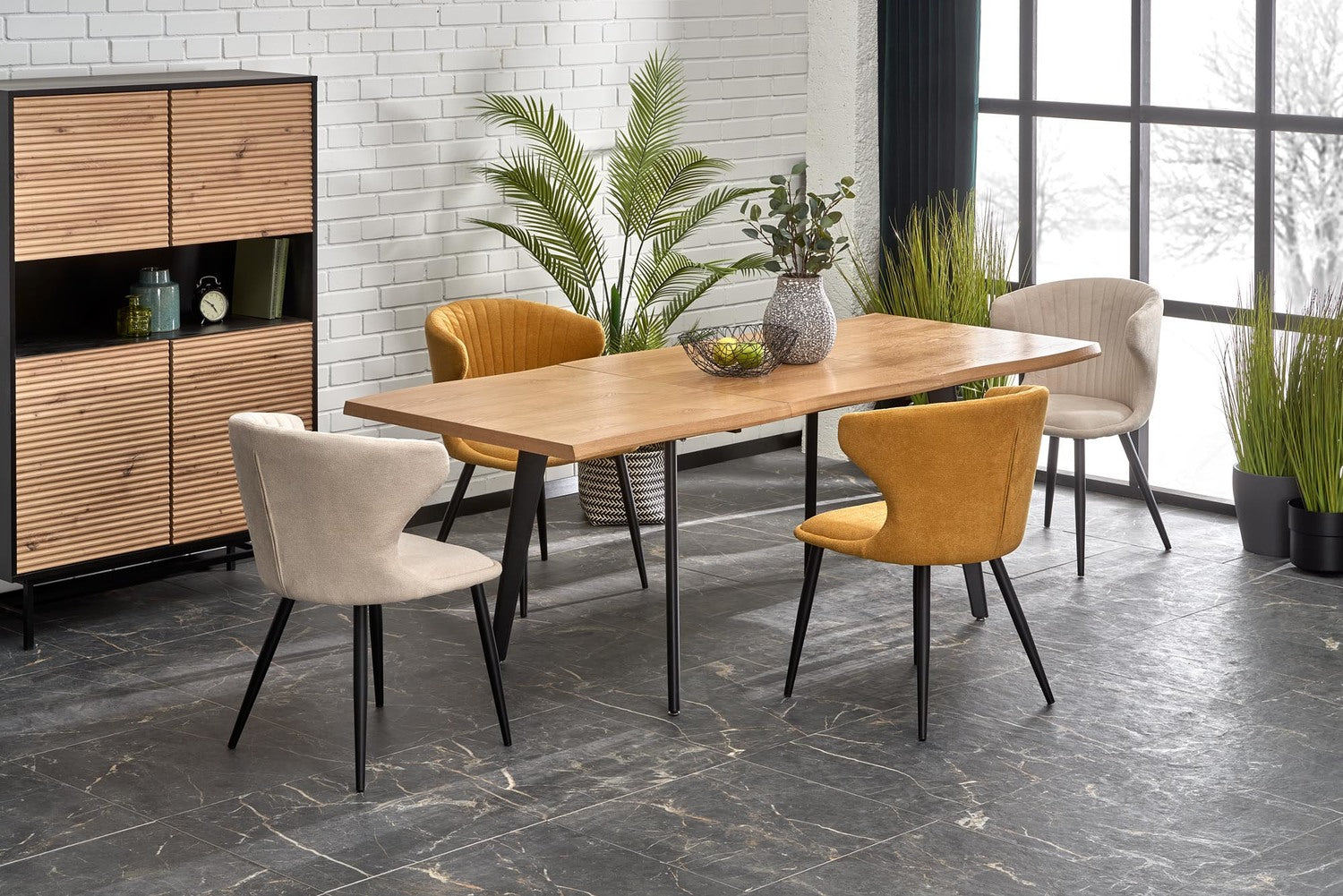 Kitchen Table West Llandeilo | size: Length: 88cm, Width: 210cm, Height: 76cm | color: Black/Oak | image: 5 | variant: 1007398