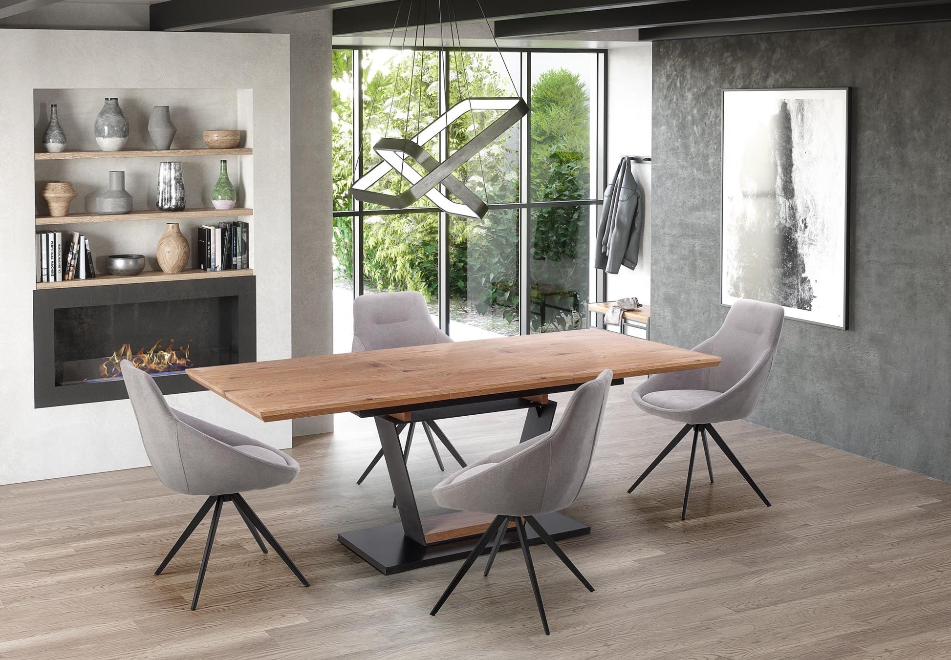 Kitchen Table West Louth | size: Length: 90cm, Width: 220cm, Height: 77cm | color: Black/Oak | image: 3 | variant: 1007123