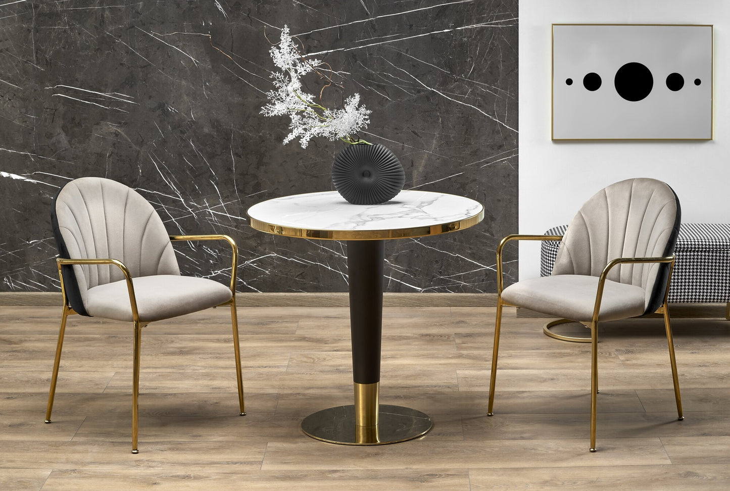 Kitchen Table West Monmouth | size: Length: 79cm, Width: 79cm, Height: 74cm, Diameter: 79cm | color: White/Marble/Black/Gold | image: 1 | variant: 1007408
