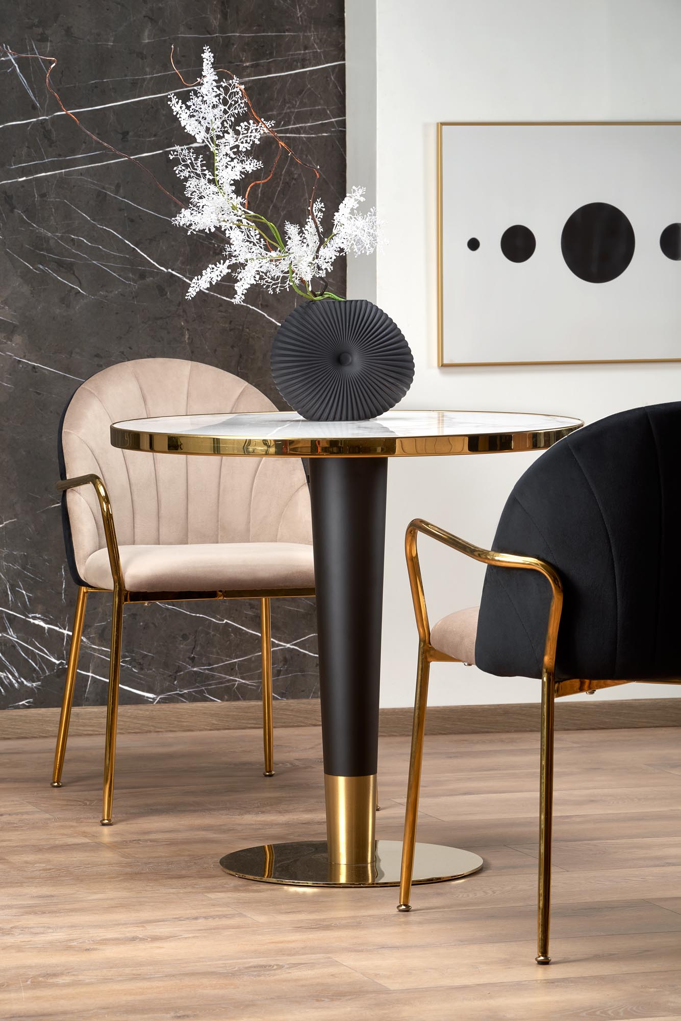 Kitchen Table West Monmouth | size: Length: 79cm, Width: 79cm, Height: 74cm, Diameter: 79cm | color: White/Marble/Black/Gold | image: 2 | variant: 1007408