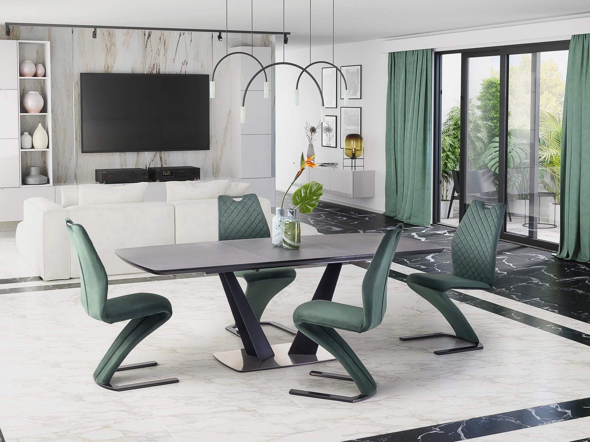 Kitchen Table West Newport | size: Length: 90cm, Width: 220cm, Height: 76cm | color: Black/Grey | image: 3 | variant: 1007190