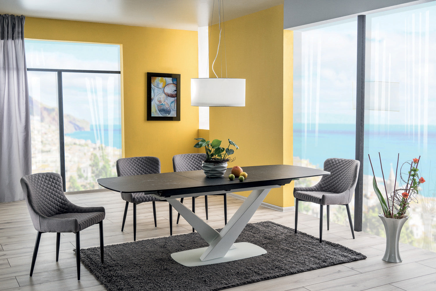 Kitchen Table West Santiago | size: Length: 90cm, Width: 220cm, Height: 76cm | color: White/Marble/Grey | image: 3 | variant: 1007687