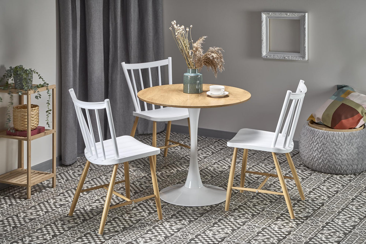 Kitchen Table West Sleaford | size: Length: 80cm, Width: 80cm, Height: 73cm, Diameter: 80cm | color: White/Brown | image: 2 | variant: 1007129