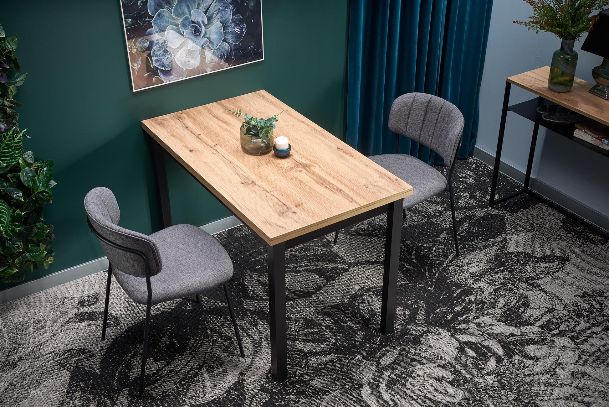 Kitchen Table West Spalding | size: Length: 68cm, Width: 120cm, Height: 77cm | color: Black/Oak | image: 3 | variant: 1007127