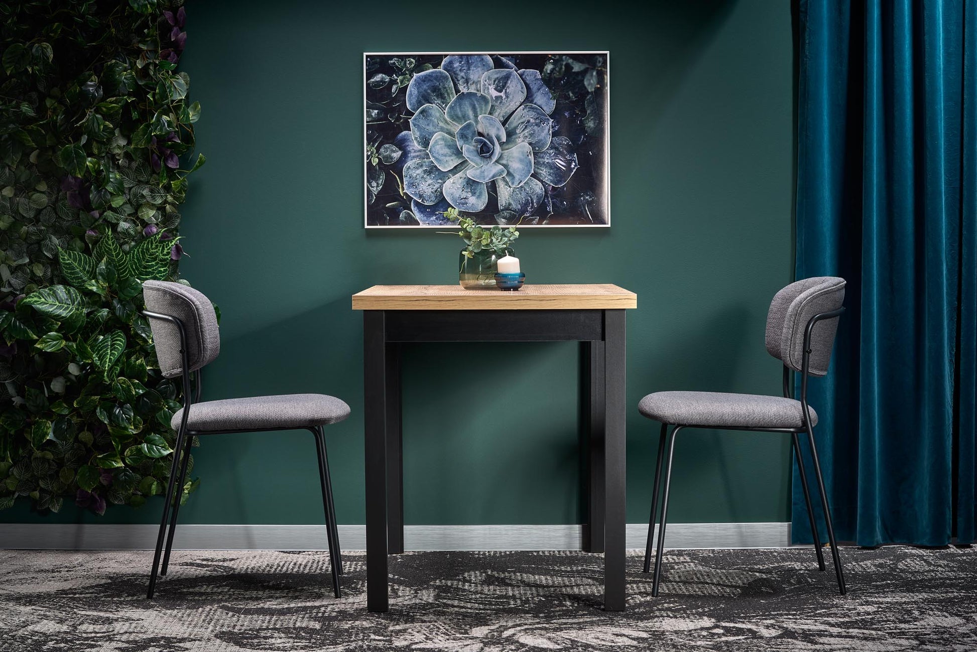 Kitchen Table West Spalding | size: Length: 68cm, Width: 120cm, Height: 77cm | color: Black/Oak | image: 4 | variant: 1007127
