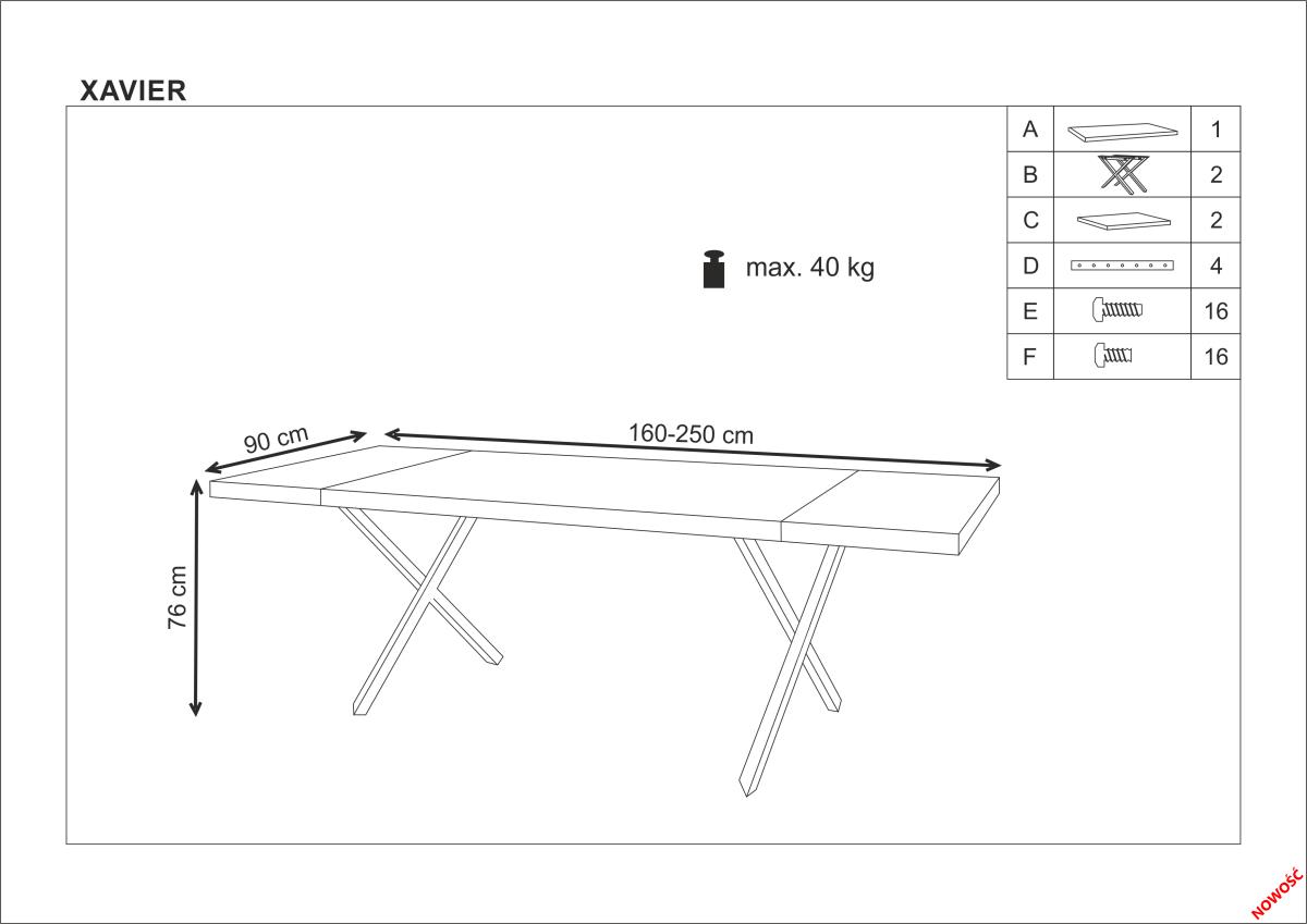 Kitchen Table Xavier | size: Length: 90cm, Width: 250cm, Height: 76cm | color: Black/Oak | image: 10 | variant: 1011302