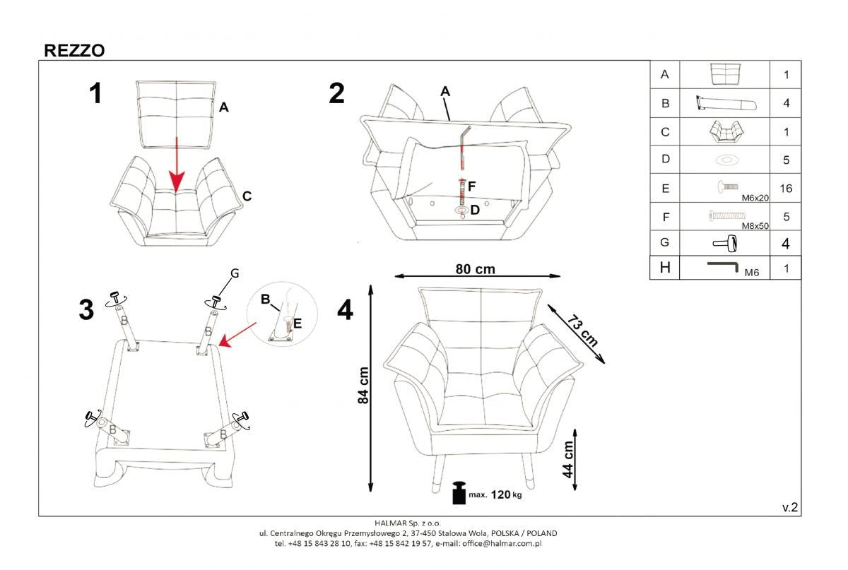 Lounge Chair Brindisi | size: Width: 80cm, Height: 84cm, Depth: 73cm | color: Red | image: 5 | variant: 1002819