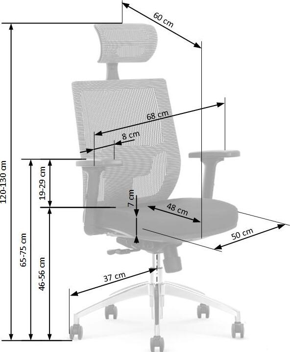 Office Chair Admiral | size: Width: 68cm, Height: 130cm, Depth: 60cm | color: Gray | image: 3 | variant: 1011575