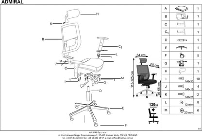 Office Chair Ambasador | size: Width: 64cm, Height: 130cm, Depth: 63cm | color: Gray | image: 3 | variant: 1011584