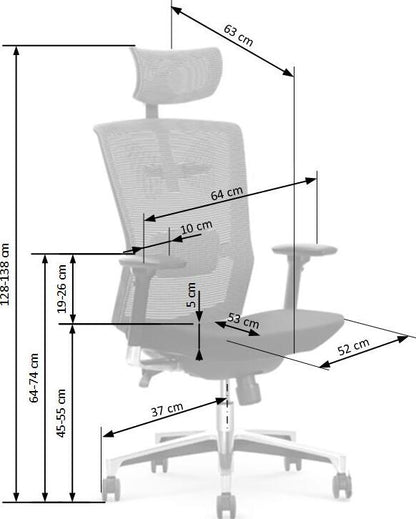 Office Chair Ambasador | size: Width: 64cm, Height: 130cm, Depth: 63cm | color: Gray | image: 4 | variant: 1011584
