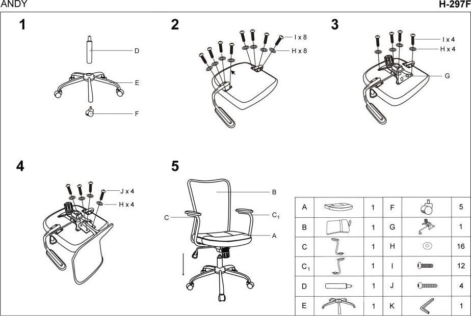 Office Chair Andy | size: Width: 56cm, Height: 95cm, Depth: 41cm | color: Black | image: 3 | variant: 1005070