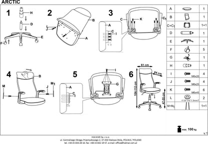 Office Chair Arctic | size: Width: 62cm, Height: 110cm, Depth: 62cm | color: Gray | image: 7 | variant: 1011547