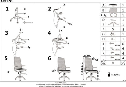 Office Chair Arezzo | size: Width: 65cm, Height: 119cm, Depth: 65cm | color: Gray | image: 8 | variant: 1011563