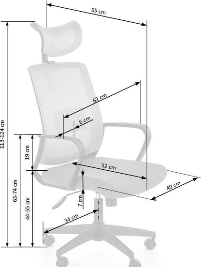 Office Chair Arsen | size: Width: 62cm, Height: 124cm, Depth: 65cm | color: Gray | image: 9 | variant: 1011966