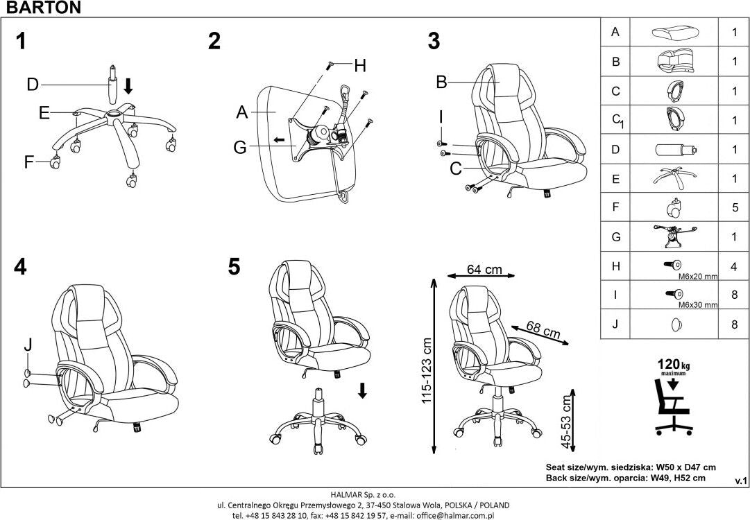 Office Chair Barton | size: Width: 64cm, Height: 123cm, Depth: 68cm | color: Black | image: 7 | variant: 1011623