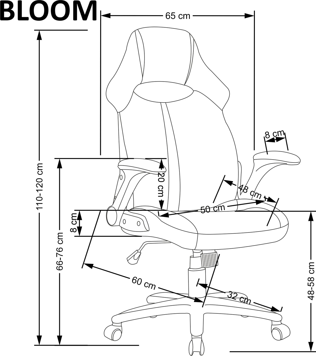 Office Chair Bloom | size: Width: 65cm, Height: 110cm, Depth: 60cm | color: Black/Pink | image: 2 | variant: 1005077