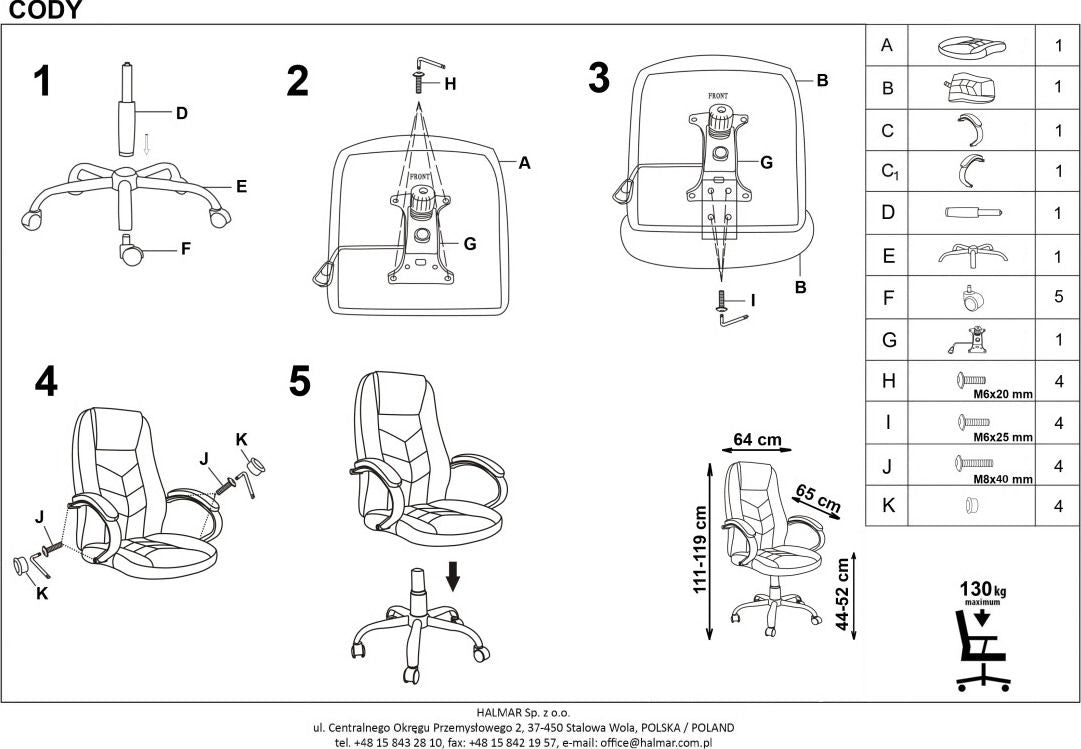 Office Chair Cody | size: Width: 64cm, Height: 119cm, Depth: 65cm | color: Brown | image: 4 | variant: 1011559