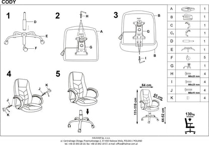 Office Chair Cody | size: Width: 64cm, Height: 119cm, Depth: 65cm | color: Brown | image: 4 | variant: 1011559