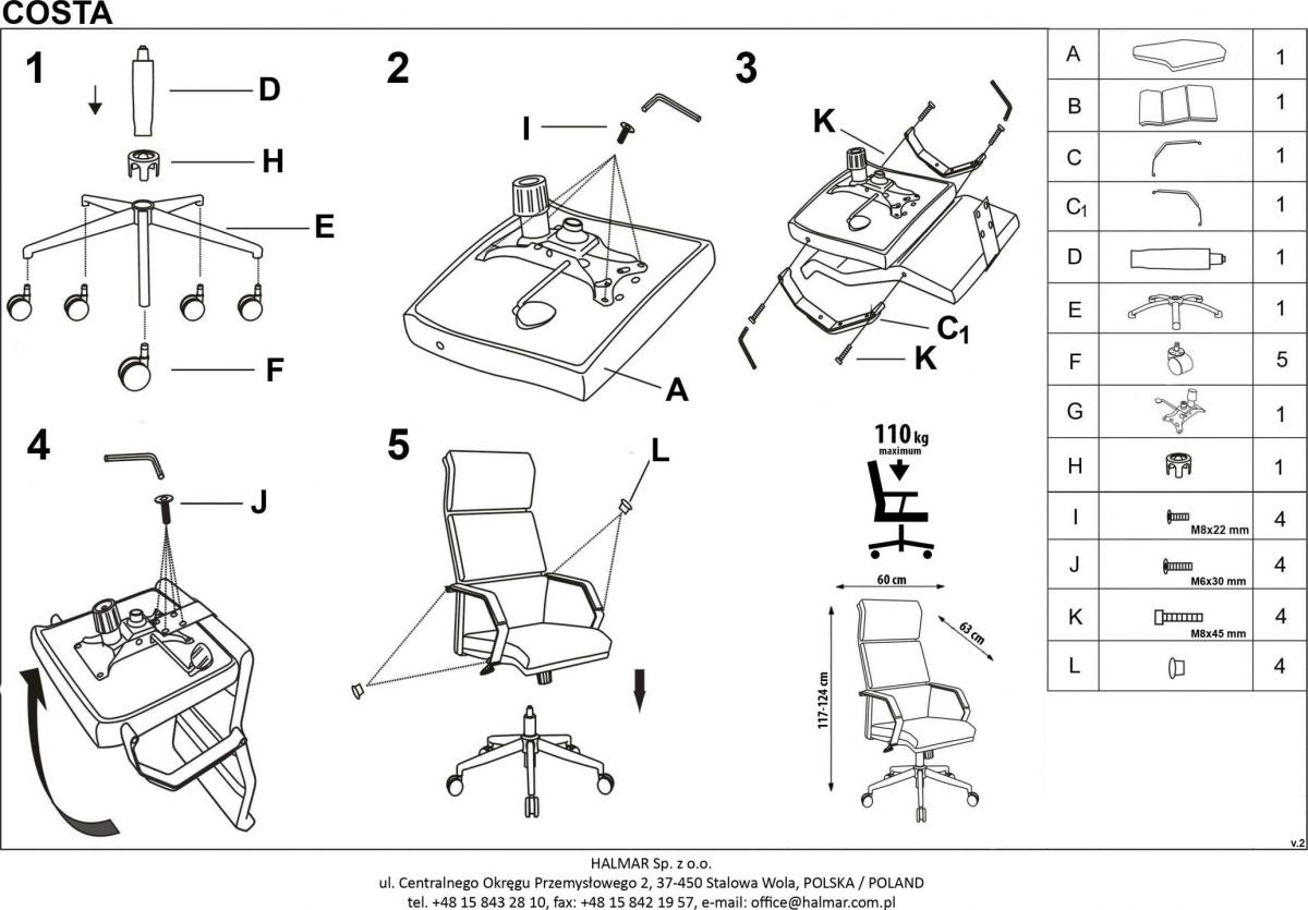 Office Chair Costa | size: Width: 60cm, Height: 124cm, Depth: 63cm | color: White | image: 4 | variant: 1011577