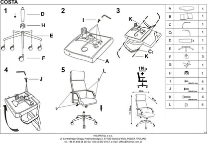 Office Chair Costa | size: Width: 60cm, Height: 124cm, Depth: 63cm | color: White | image: 4 | variant: 1011577