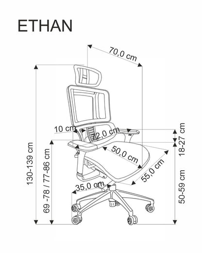 Office Chair Ethan | size: Width: 72cm, Height: 139cm, Depth: 70cm | color: Gray | image: 2 | variant: 1017827
