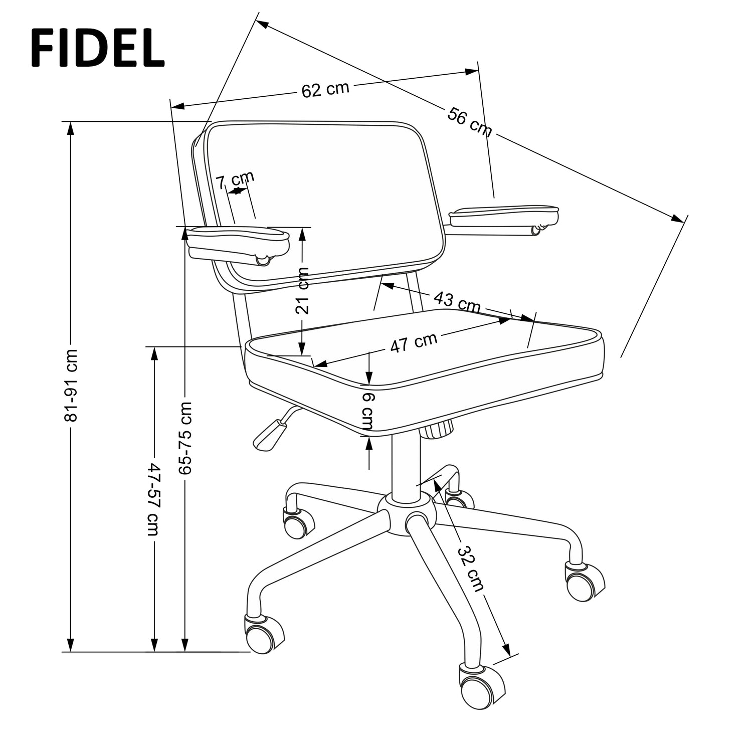 Office Chair Fidel | size: Width: 62cm, Height: 81cm, Depth: 56cm | color: Black/Grey | image: 2 | variant: 1014084