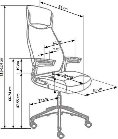 Office Chair Franklin | size: Width: 60cm, Height: 124cm, Depth: 65cm | color: Gray | image: 4 | variant: 1011558