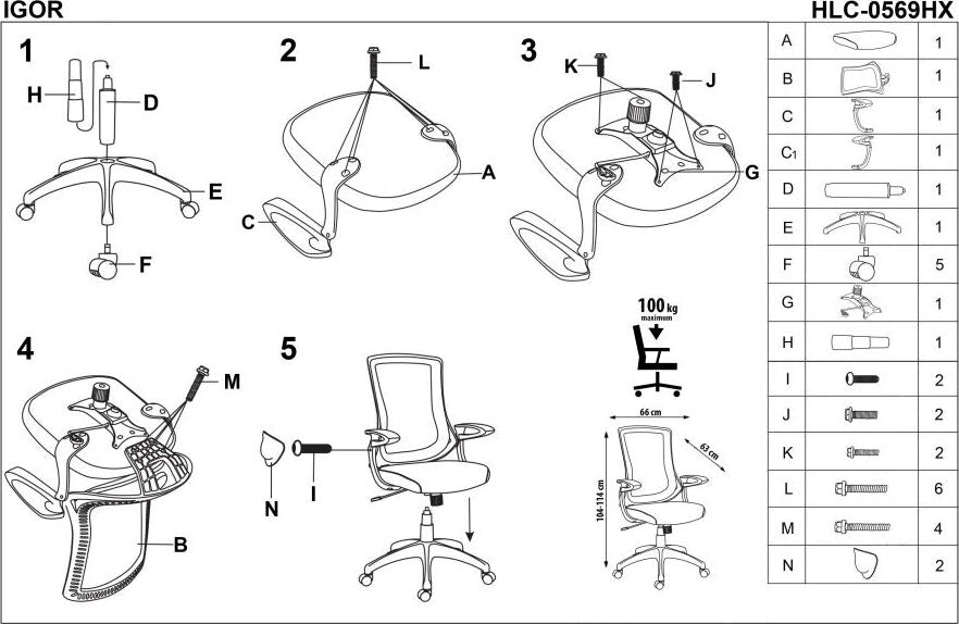 Office Chair Igor | size: Width: 66cm, Height: 114cm, Depth: 63cm | color: Gray | image: 3 | variant: 1011965