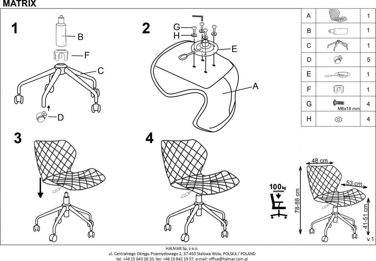 Office Chair Matrix | size: Width: 48cm, Height: 88cm, Depth: 53cm | color: Gray | image: 3 | variant: 1005141