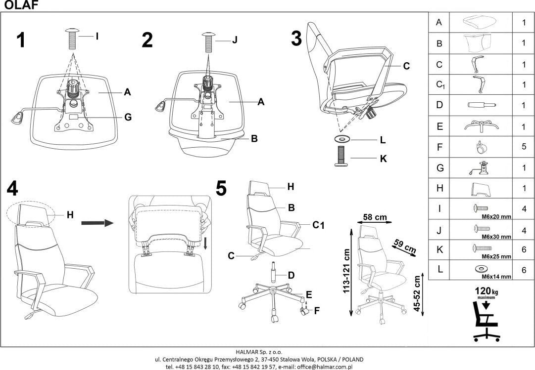 Office Chair Olaf | size: Width: 58cm, Height: 121cm, Depth: 59cm | color: Gray | image: 4 | variant: 1011548