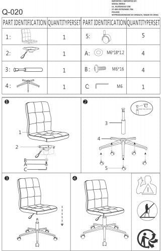 Office Chair Q-020 1 | size: Width: 45cm, Height: 97cm, Depth: 40cm | color: Black | image: 3 | variant: 1005392