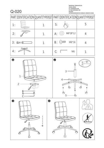 Office Chair Q-020 1 | size: Width: 45cm, Height: 97cm, Depth: 40cm | color: Green | image: 3 | variant: 1005395
