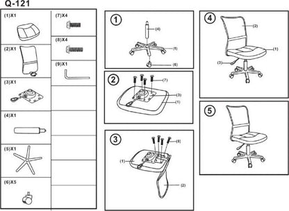 Office Chair Q-121 | size: Width: 41cm, Height: 74-86cm, Depth: 41cm | color: Black | image: 5 | variant: 1011525