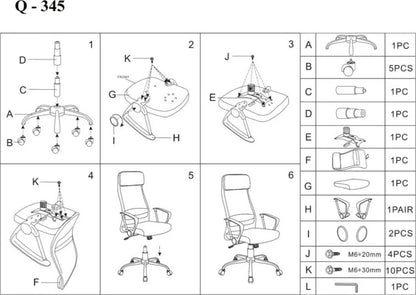 Office Chair Q-345 | size: Width: 62cm, Height: 118-128cm, Depth: 49cm | color: Gray | image: 3 | variant: 1005431
