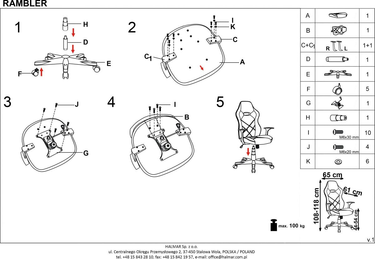 Office Chair Rambler | size: Width: 67cm, Height: 125cm, Depth: 72cm | color: Black | image: 2 | variant: 1011621