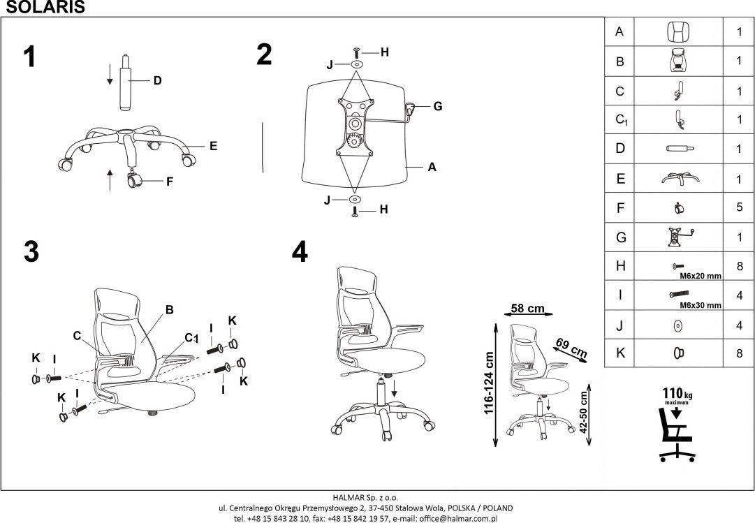 Office Chair Solaris | size: Width: 58cm, Height: 124cm, Depth: 62cm | color: Gray | image: 3 | variant: 1011549