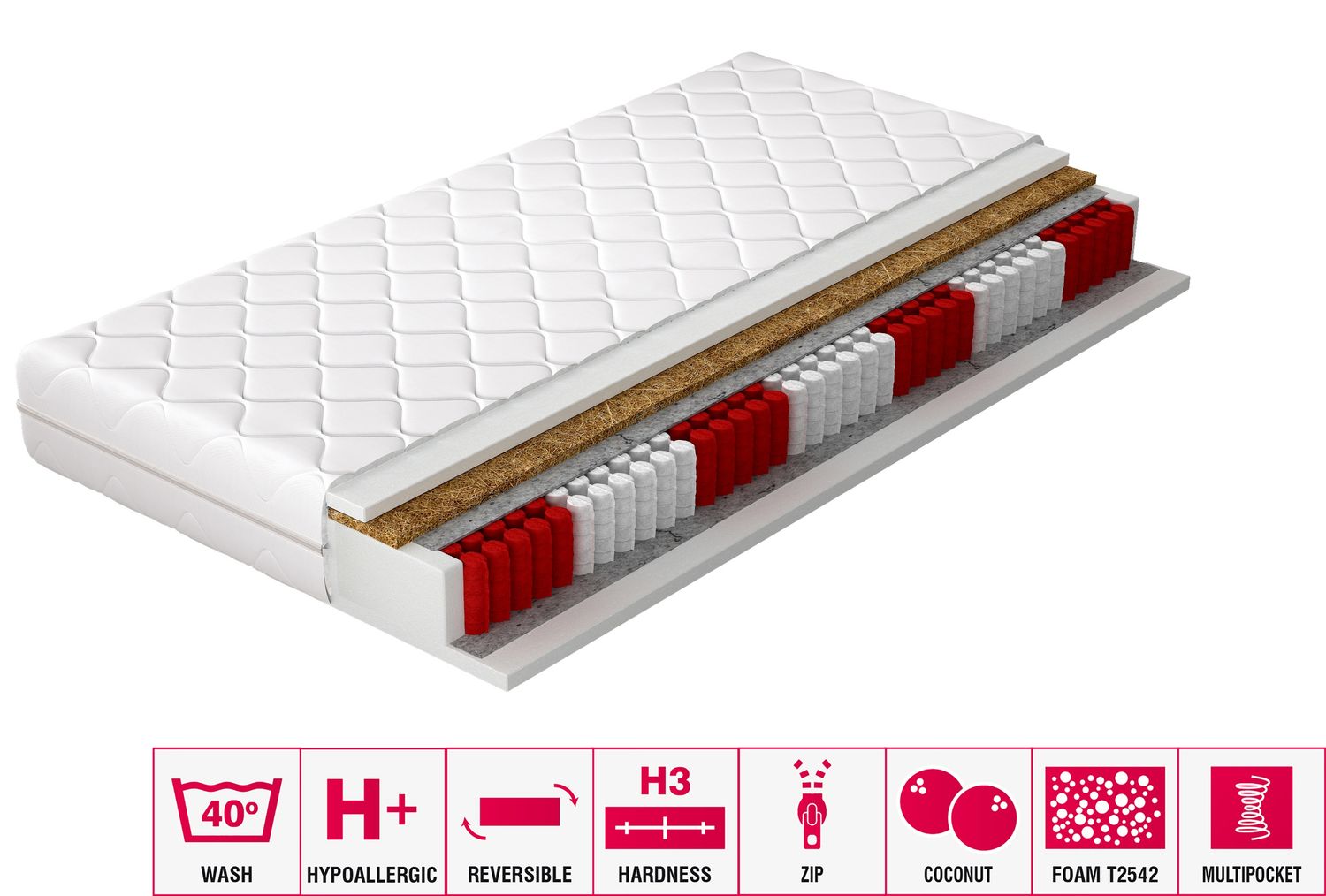 Pocket Spring Mattress Amore 5 | size: Length: 200cm, Width: 90cm | image: 2 | variant: 1013666