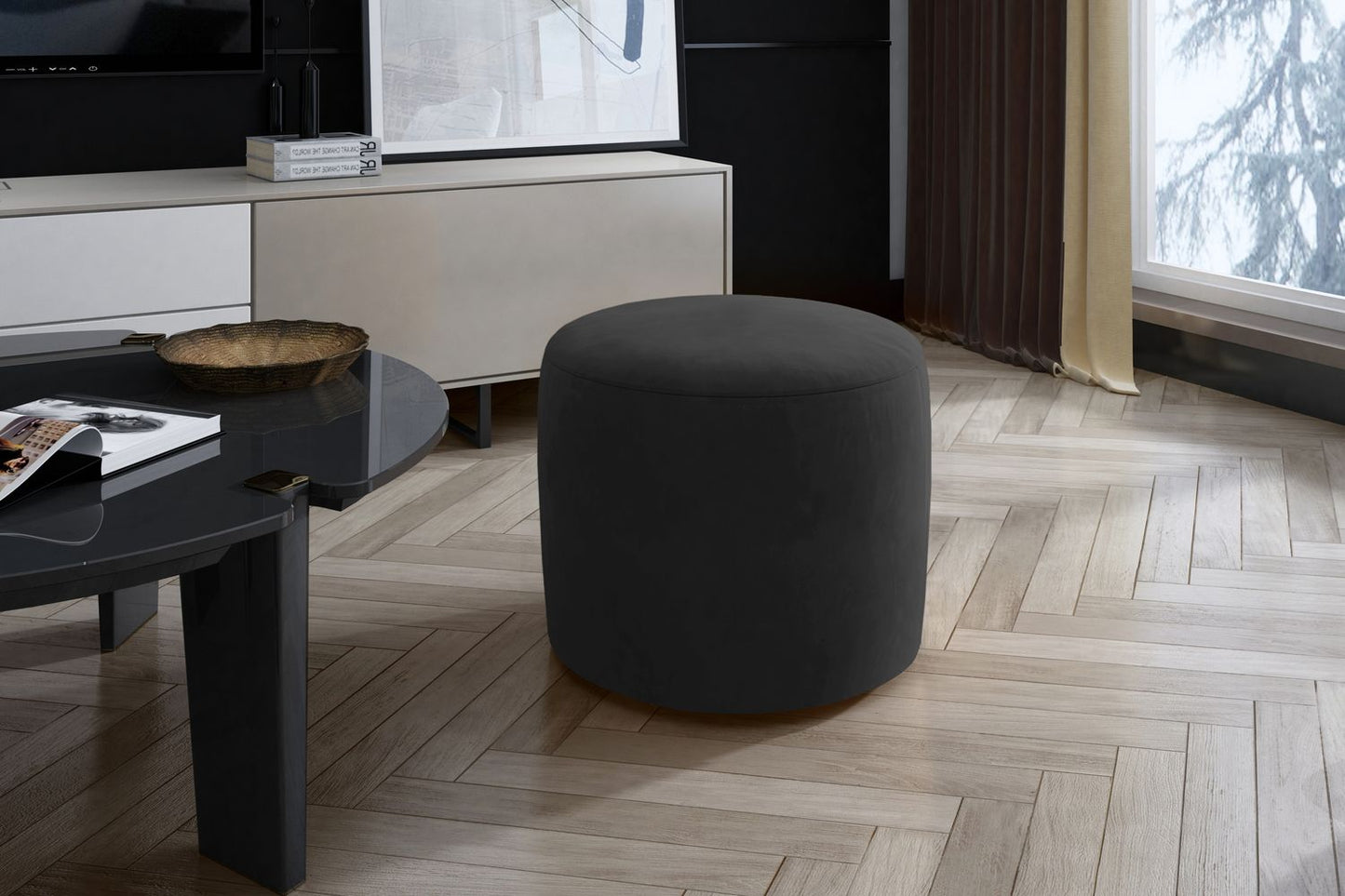 Pouf West Framlingham | size: Width: 40cm, Height: 43cm, Depth: 40cm | color: Monolith | image: 1 | variant: 1010371